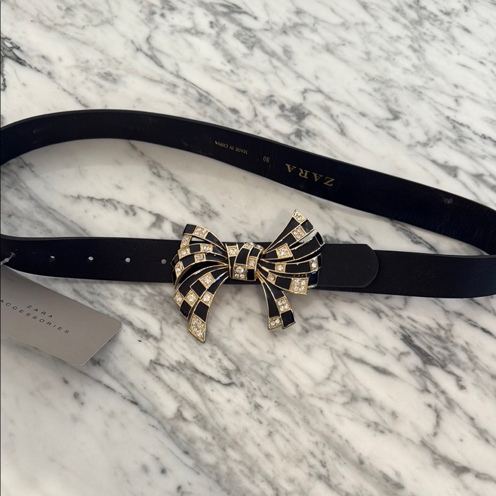 Zara Black & Gold Rhinestone Bow Belt